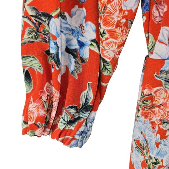 Floral Long-Sleeve Red Maxi Dress By H&M Size 10 Elastic Neckline JH1764 - Picture 7 of 10